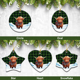 MacArthur Modern Tartan Christmas Ceramic Ornament - Highland Cows Snow Style